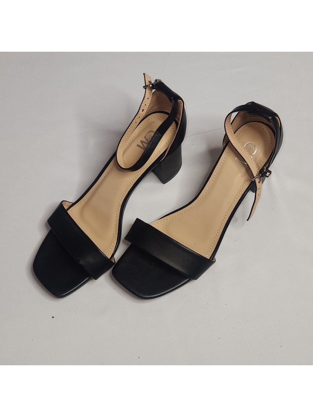 Black ankle strap block heel sandals
